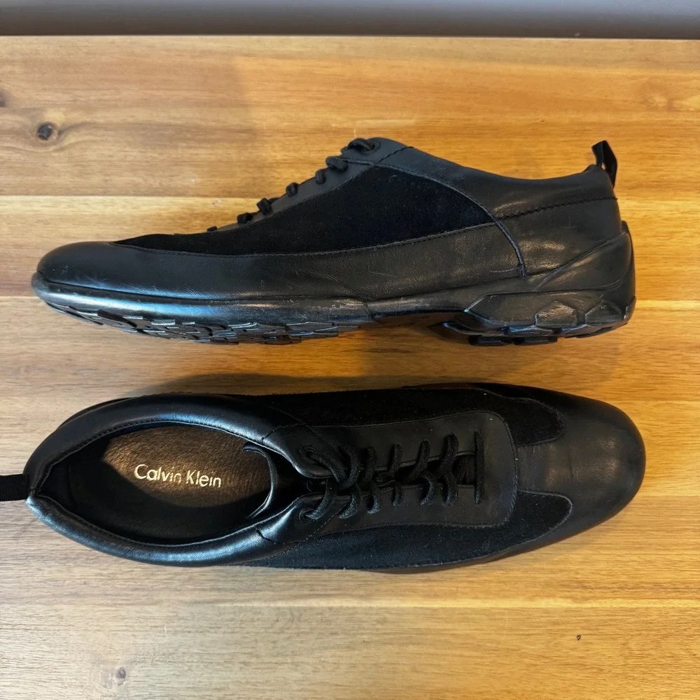 Calvin Klein‎ Caulken Men 13 M Black Leather Suede Fashion Sneakers Shoes Casual